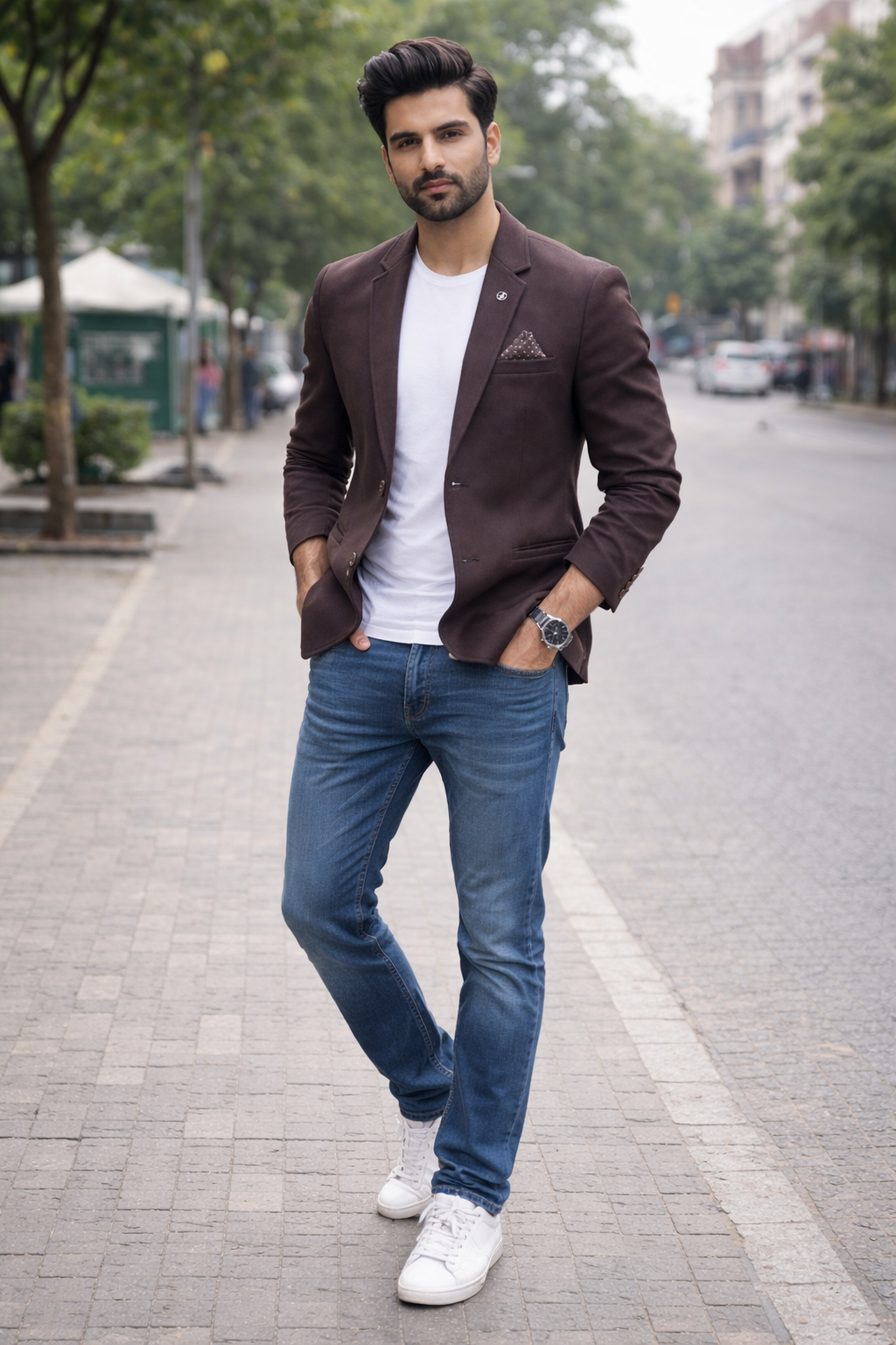 Men’s Brown Matty Fabric Solid Casual Blazer