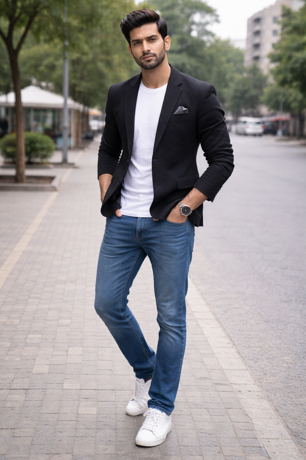 Men’s Black Matty Fabric Solid Casual Blazer