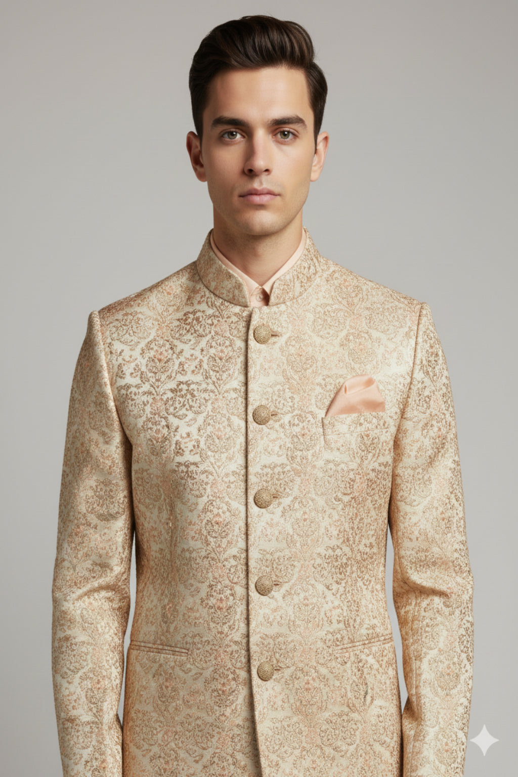 Stitched Designer Suit With Unstitched Pant Fabric – Gold Cream
