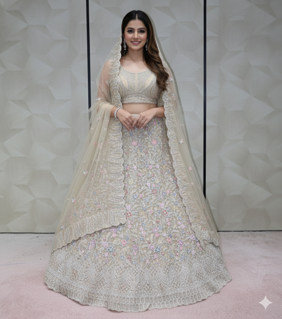 Rose Gold Sequined Lehenga - Crafted Just for You. Minimum Delivery 20 Days