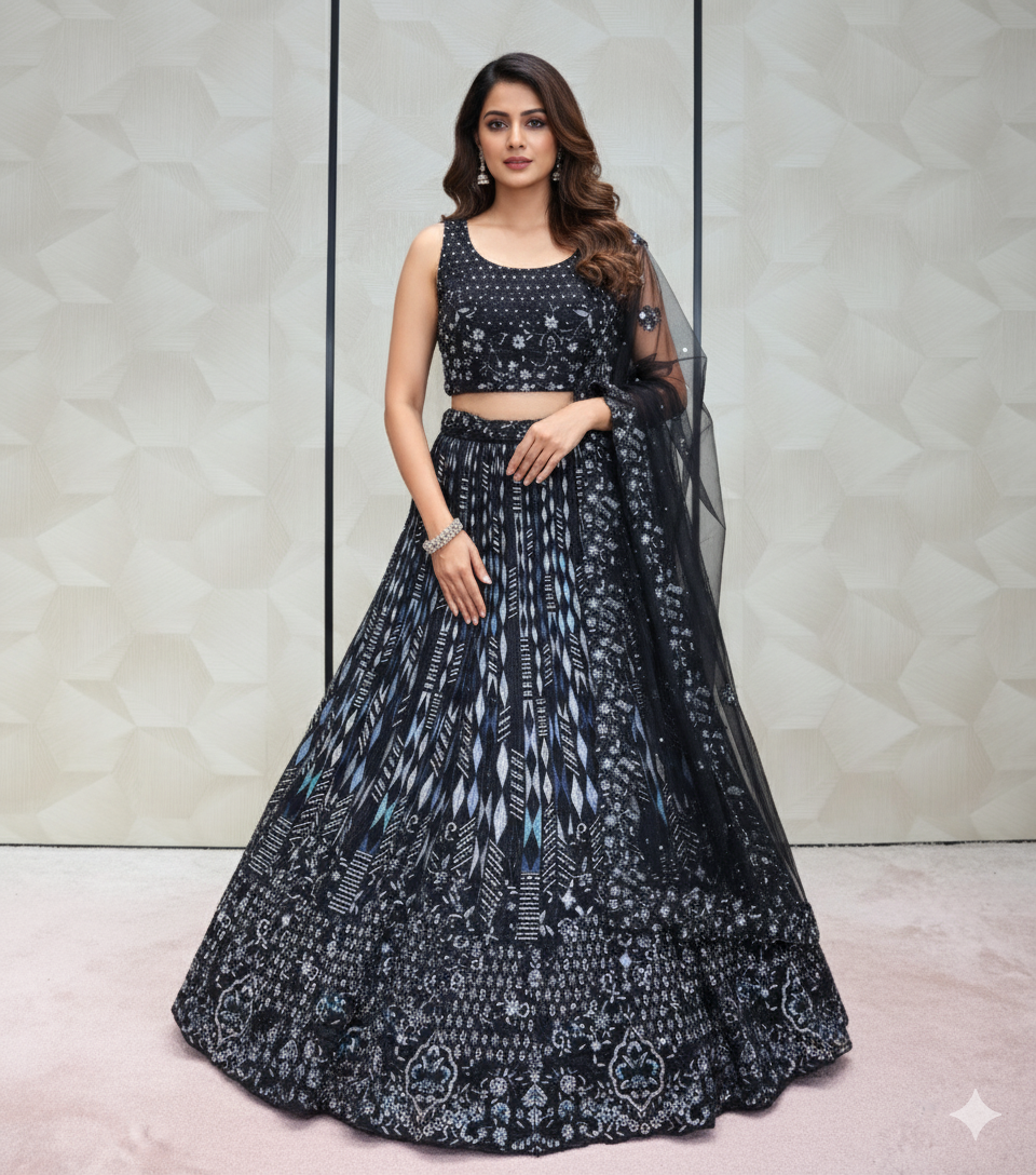 Geometric Embroidered Lehenga Set - Crafted Just for You. Minimum Delivery 20 Days