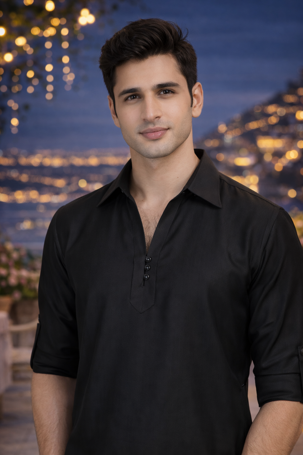 Men’s Black Solid Ethnic Pathani