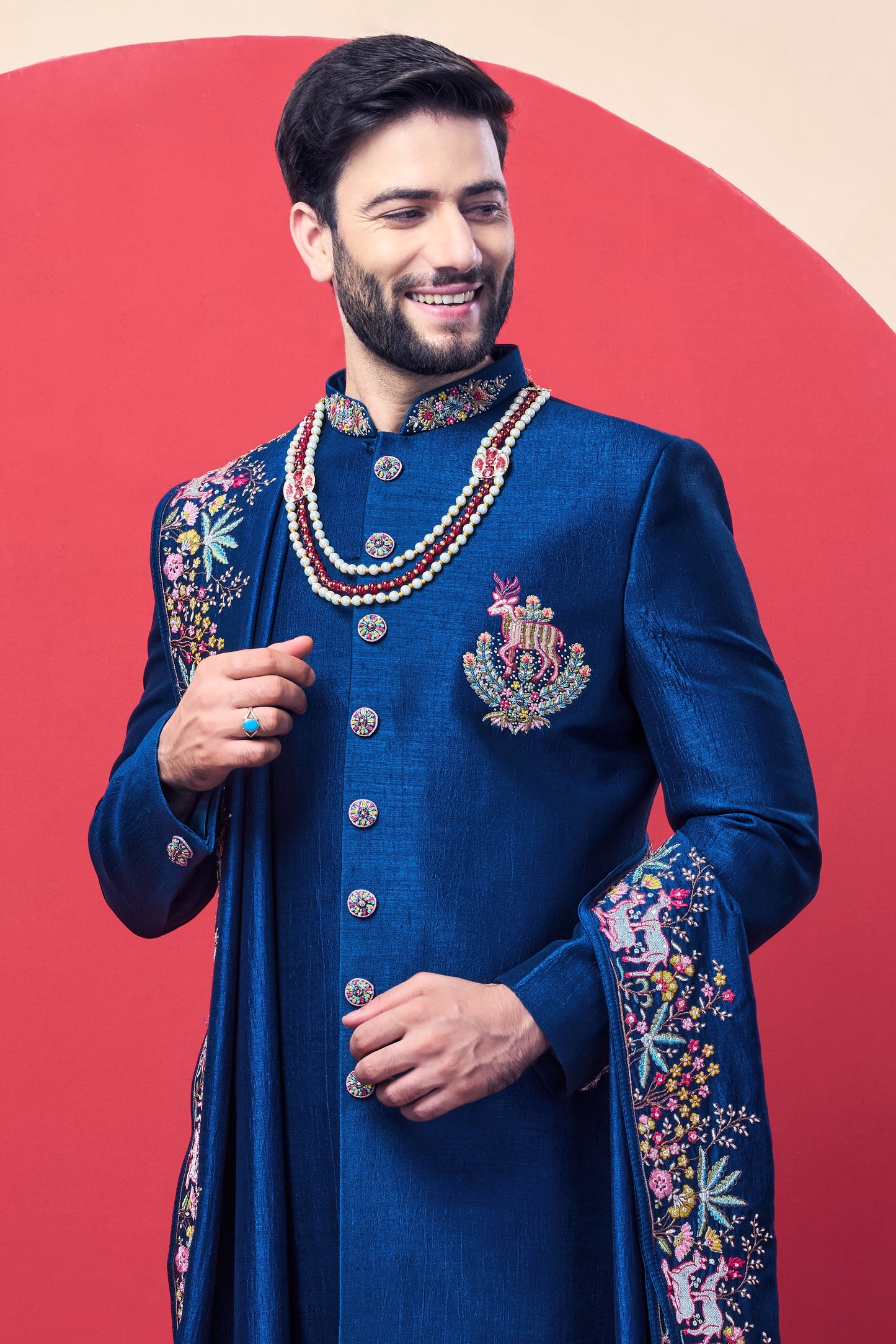 The Signature Collection - Royal Blue Embroidered Sherwani