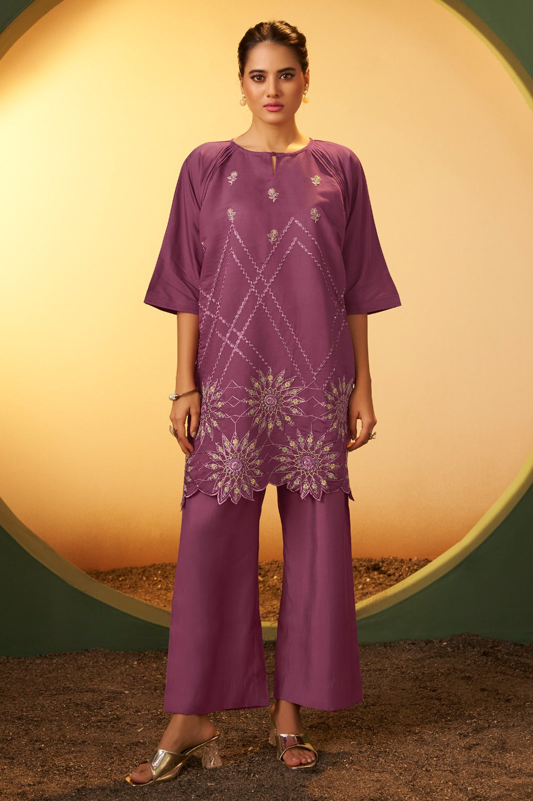 Deep Mauve Embroidered Suit