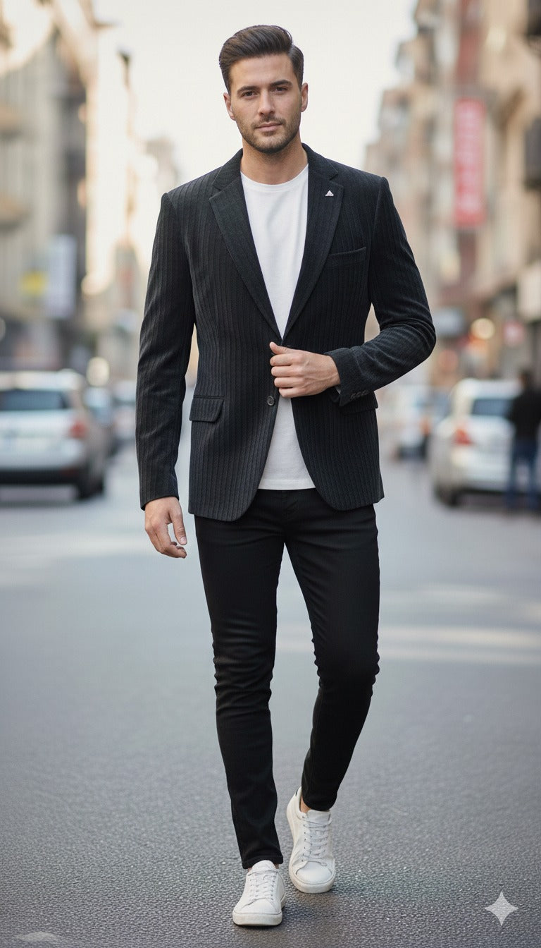 Midnight Blue Textured Luxury Men’s Blazer