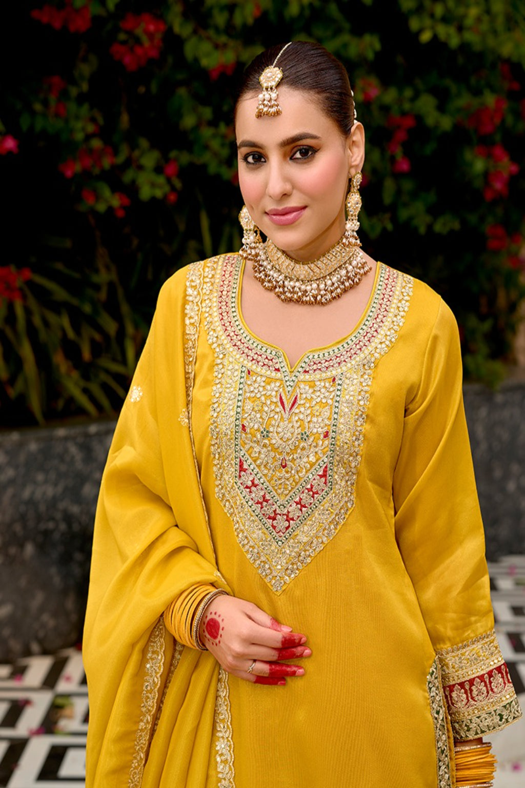Classic Mustard Yellow Embroidered Punjabi Suit for Women