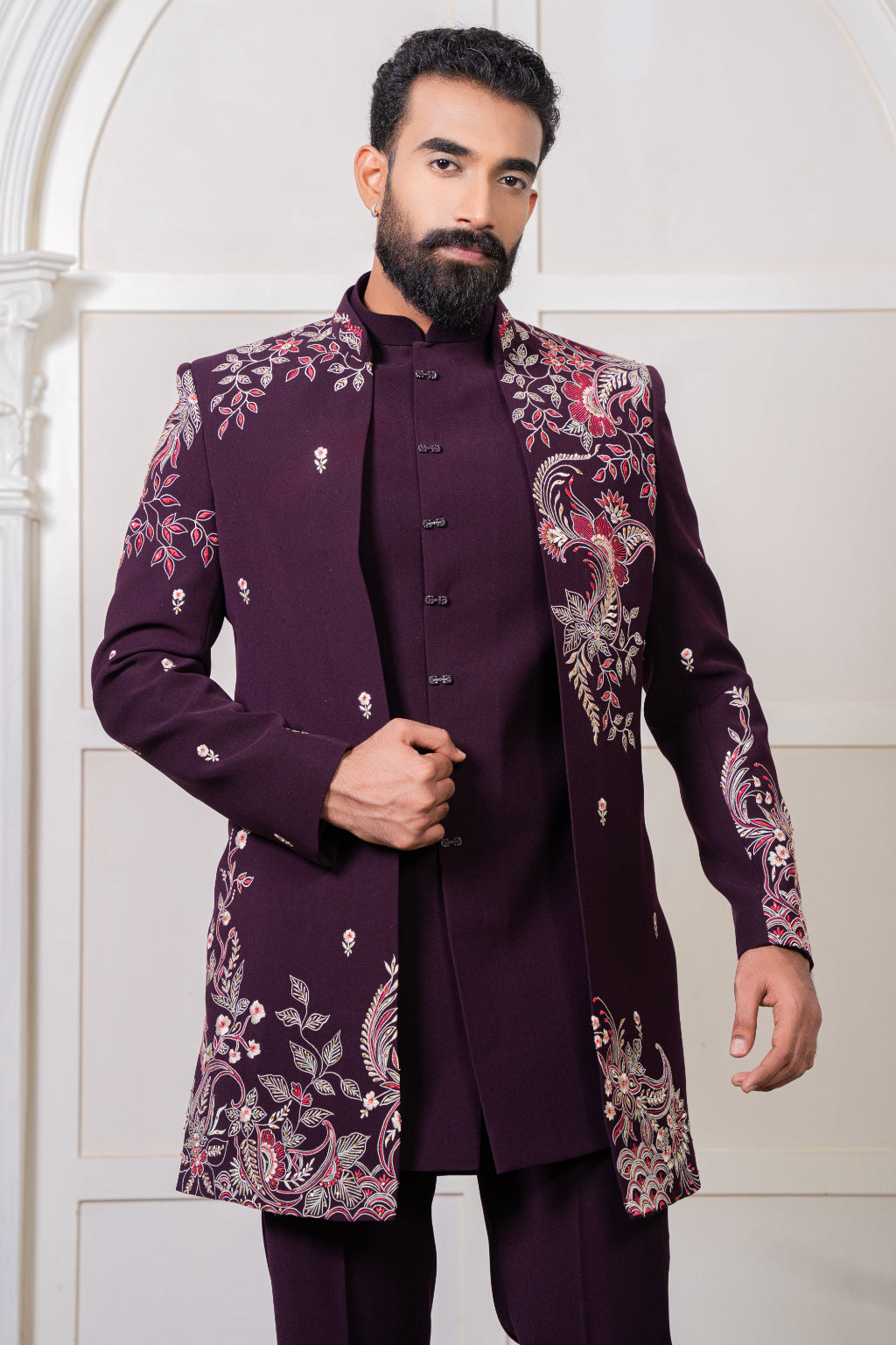 Royal Wine Indo Western Set - Crafted Just for You. Minimum Delivery: 20 Days