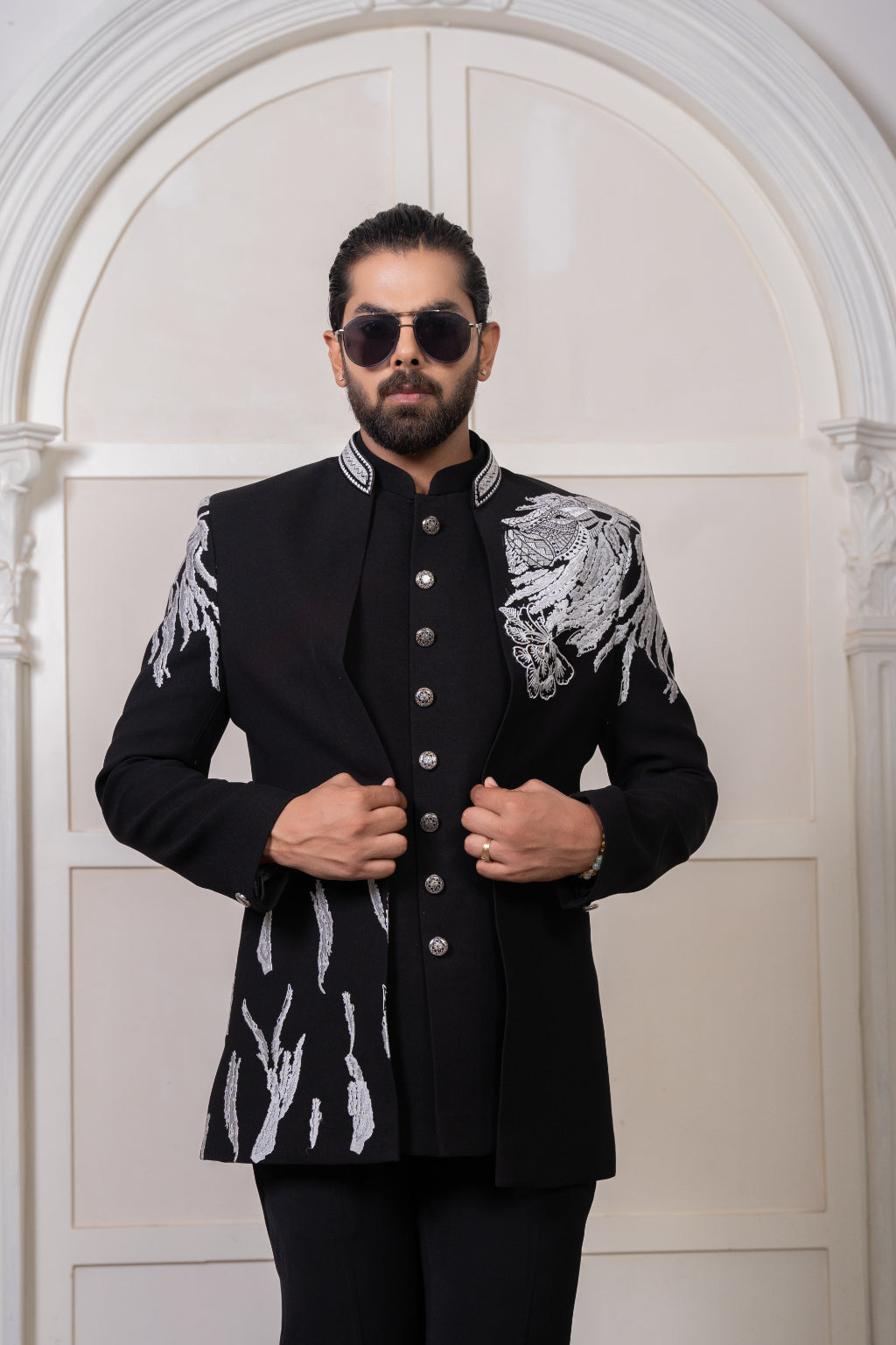 Black Indo Western with Silver Embroidery - Crafted Just for You. Minimum Delivery: 20 Days