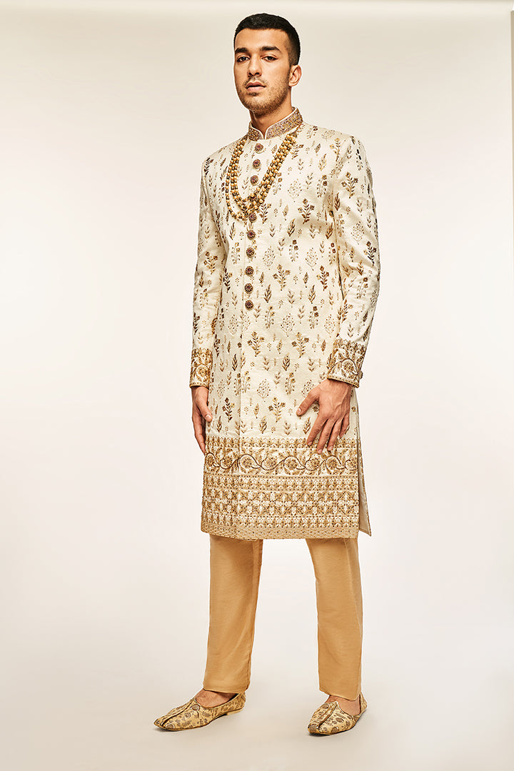 Gold Royal Embroidered Sherwani - Crafted Just for You. Minimum Delivery: 20 Days