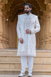 Ivory Pastel Embroidered Sherwani with Dupatta- Crafted Just for You. Minimum Delivery: 20 Days