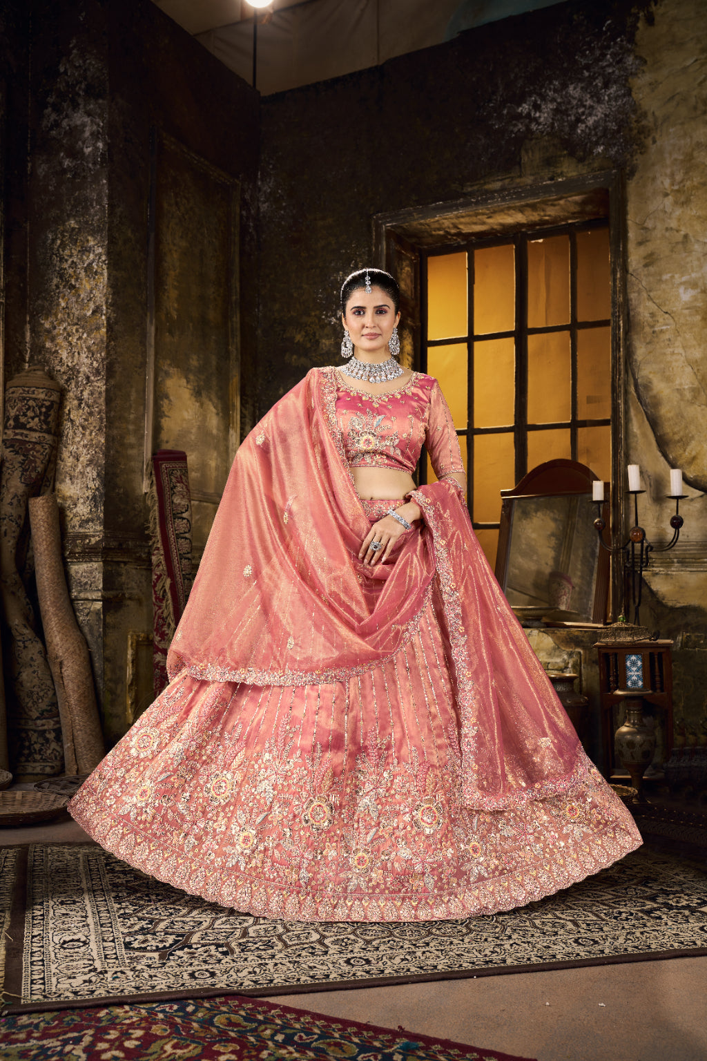 Peach Embroidered Bridal Lehenga Set -Crafted Just for You. Minimum Delivery: 20 Days
