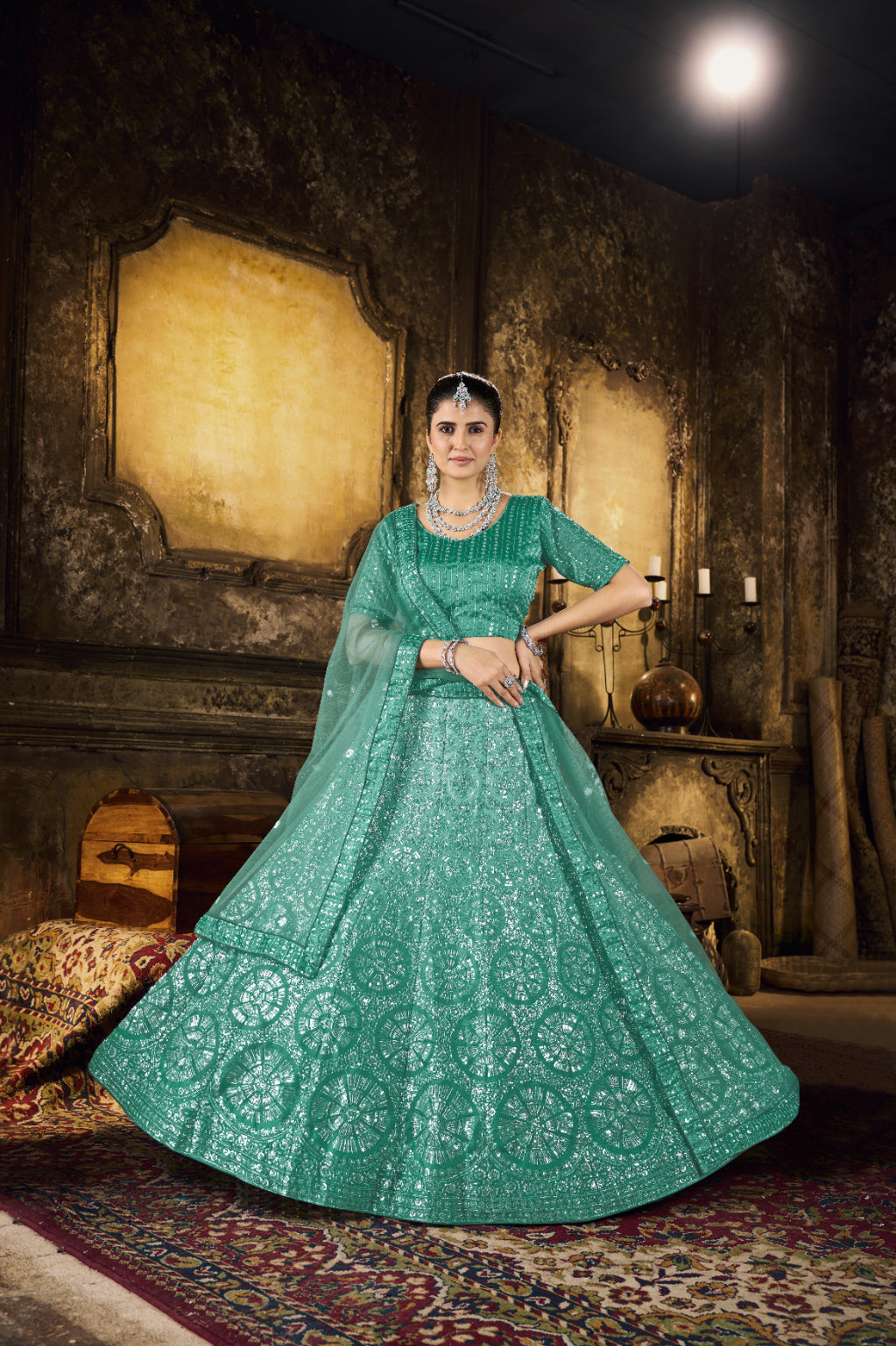 Sea Green Sequin Embroidered Lehenga Set- Crafted Just for You. Minimum Delivery: 20 Days