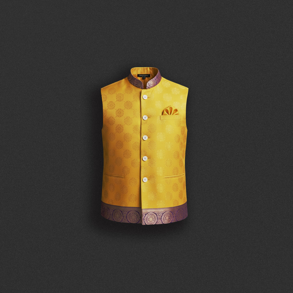 Golden Yellow Brocade Nehru Jacket – Festive Classic