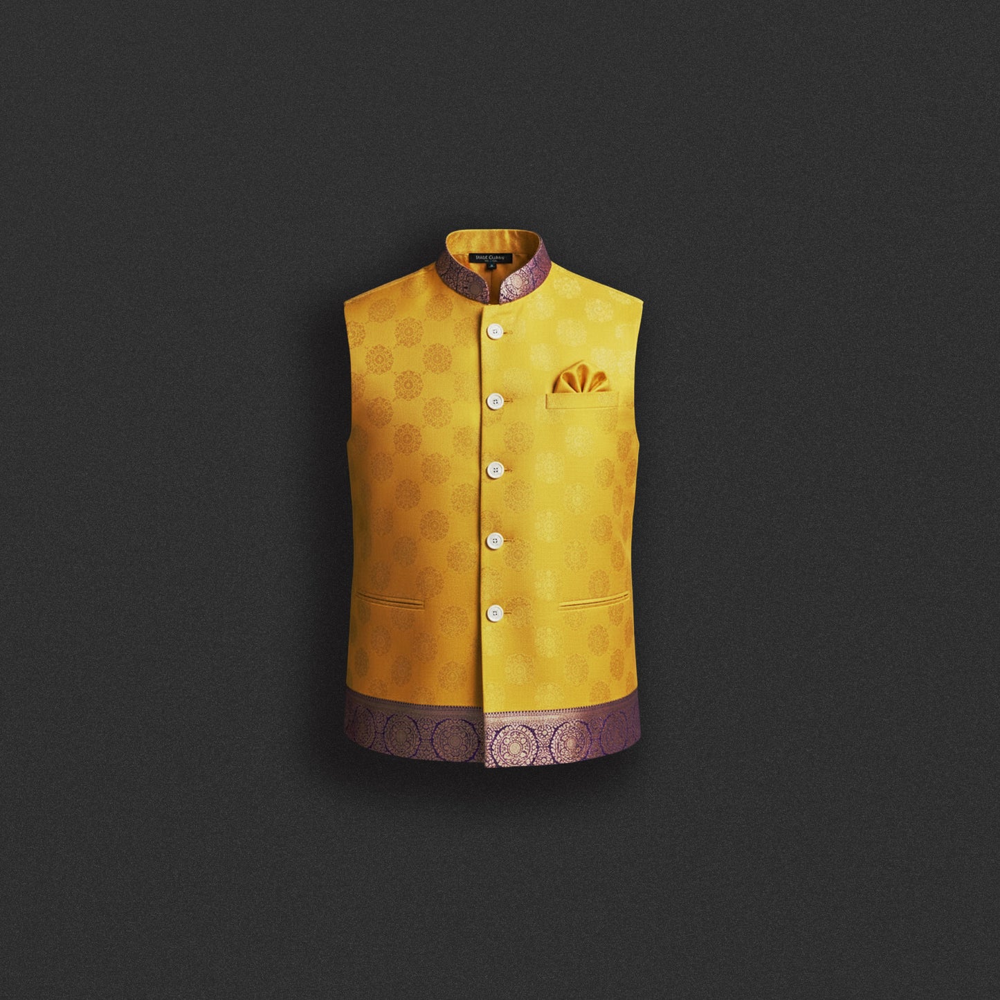 Golden Yellow Brocade Nehru Jacket – Festive Classic
