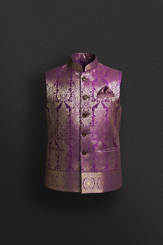 Royal Purple Brocade Modi Jacket – Crafted Just for You.