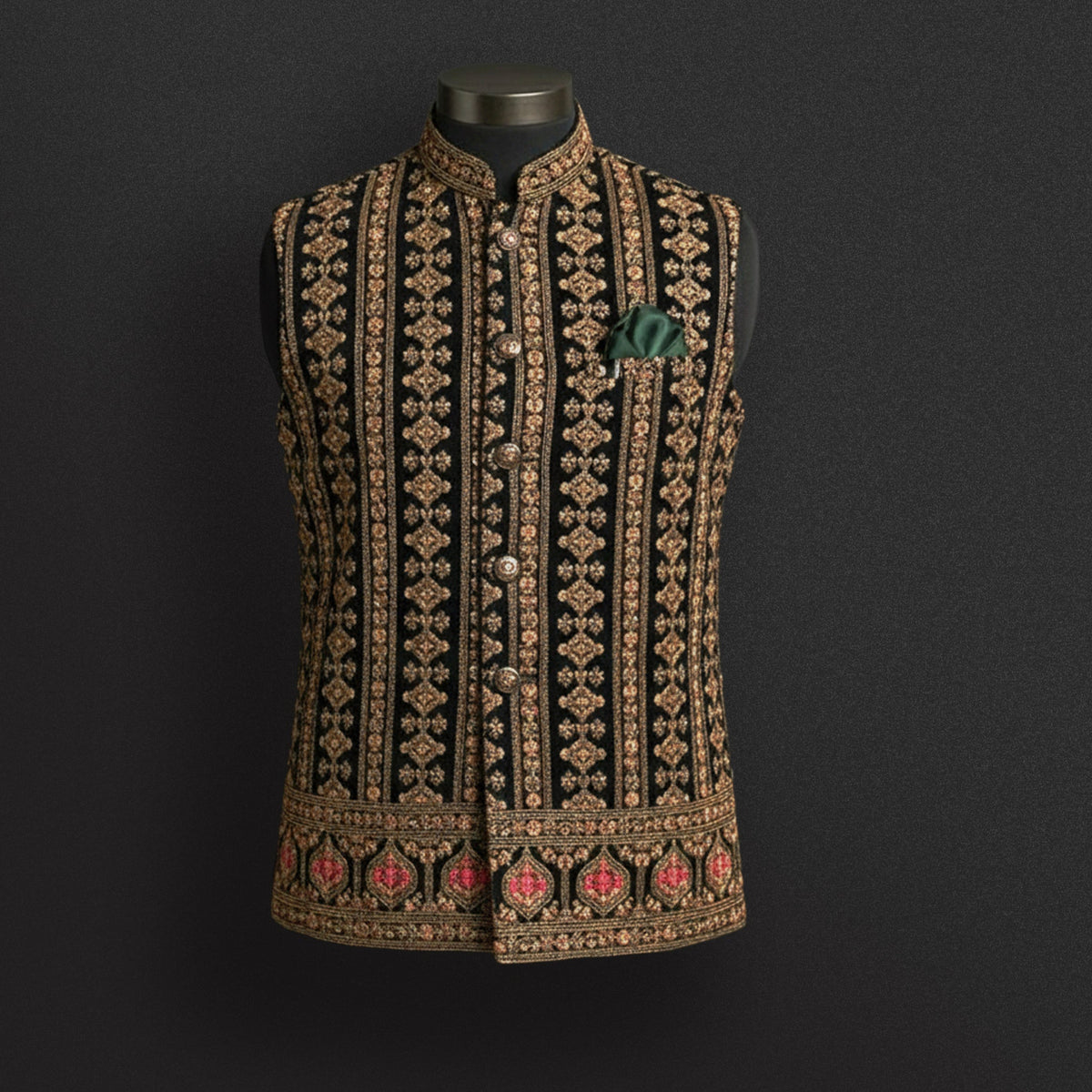 Luxury Black Velvet Nehru Jacket – Regal Wedding Wear