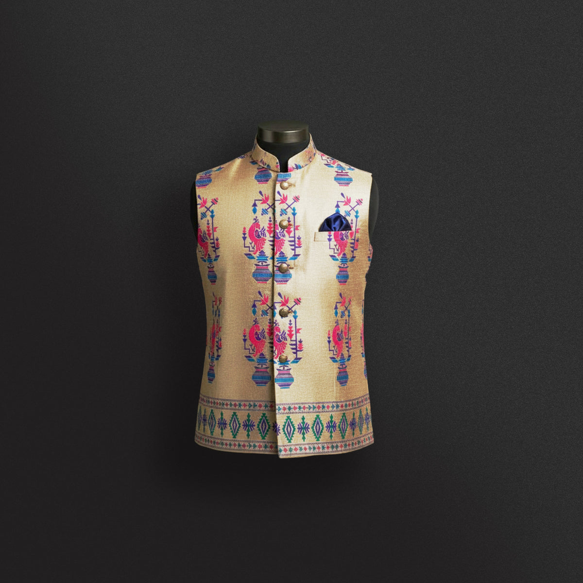 Beige Multicolor Embroidered Nehru Jacket – Festive Classic
