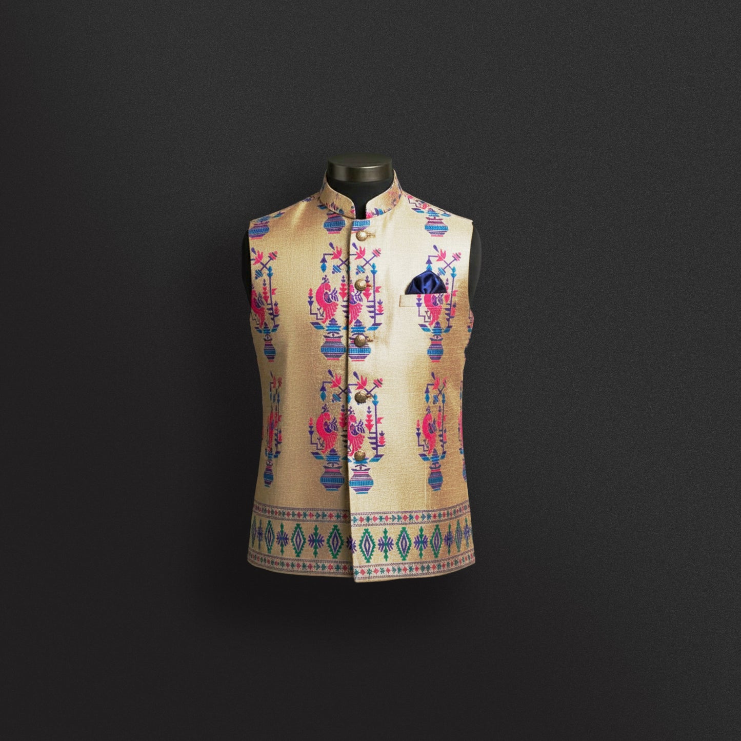 Beige Multicolor Embroidered Nehru Jacket – Festive Classic