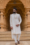 Ivory Embroidered Sherwani with Dupatta - Crafted Just for You. Minimum Delivery: 20 Days