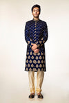 Navy Blue Brocade Sherwani Set  - Crafted Just for You. Minimum Delivery: 20 Days