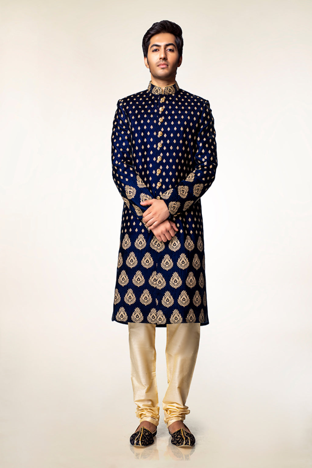 Navy Blue Brocade Sherwani Set  - Crafted Just for You. Minimum Delivery: 20 Days