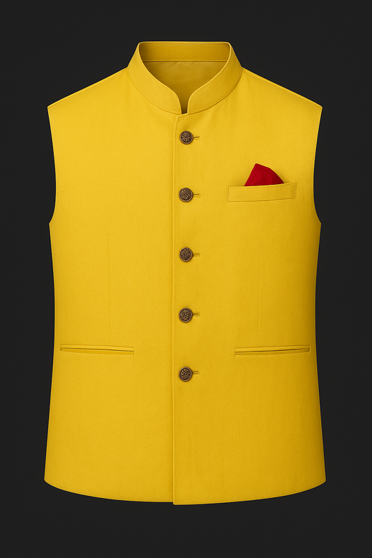 Classic Mustard Yellow Nehru Jacket – Festive Elegance