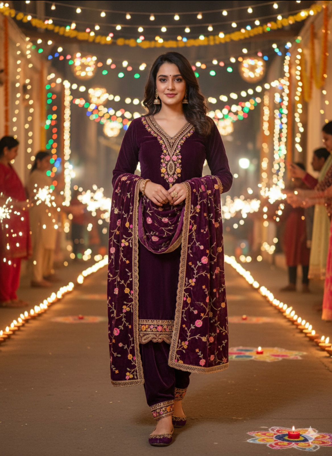 Elegant Maroon Velvet Suit Set