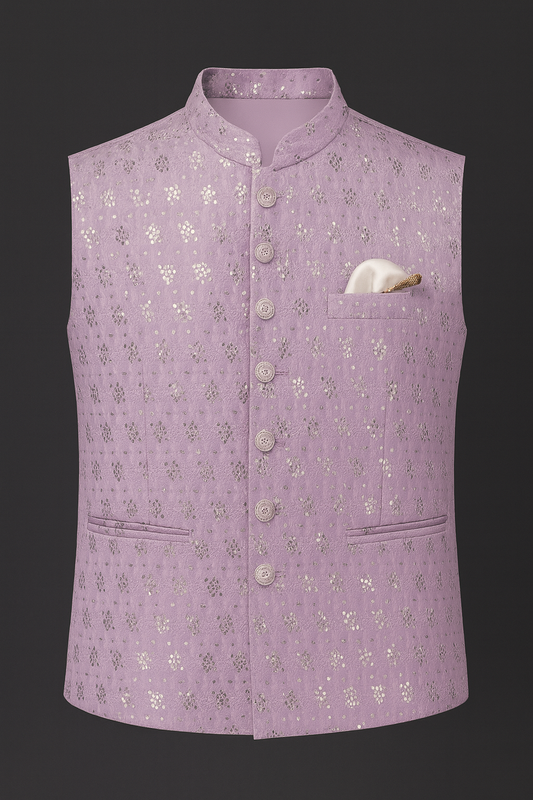 Lavender Foil Work Nehru Jacket – Royal Festive Edition