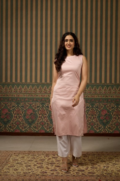 Boat Neck Satin Lycra Kurti