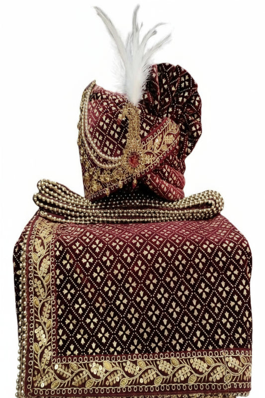 Elegant Traditional Turban with Shawl for Men – Perfect for Weddings & Festive Wear