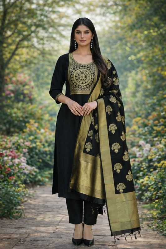 Royal Black Brocade Kurta Set - Makar Sankranti Special