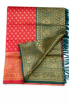 Rani Pink & Antique Gold Saree with Gold Zari Buti & Heavy Jacquard Pallu