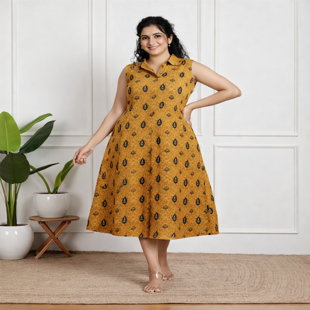 Women Mustard Yellow Ethnic Print Casual Kurti