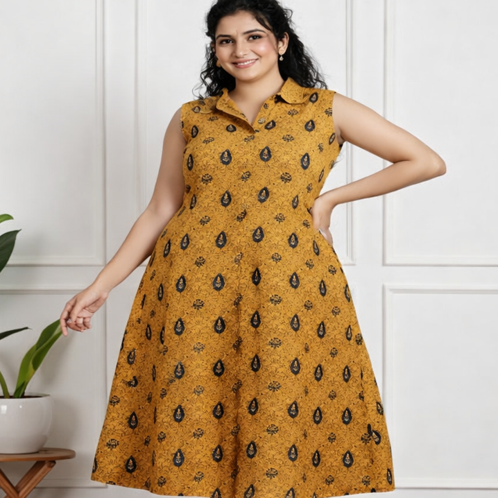 Women Mustard Yellow Ethnic Print Casual Kurti