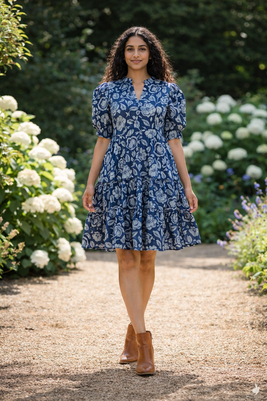 Blue Floral Print Casual Wear Tunic