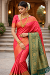Rani Pink & Antique Gold Saree with Gold Zari Buti & Heavy Jacquard Pallu
