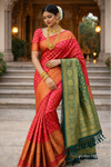 Rani Pink & Antique Gold Saree with Gold Zari Buti & Heavy Jacquard Pallu