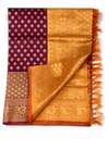 Wine Purple & Copper Orange Saree with Gold Zari Buti & Heavy Jacquard Pallu
