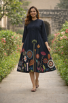 Women Navy Printed A-line Dress