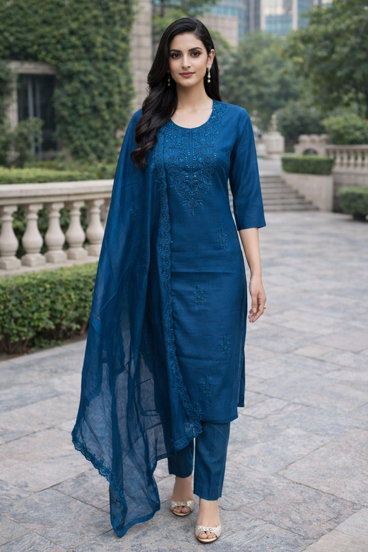 Women’s Blue Embroidered Ethnic Collection Kurta Set