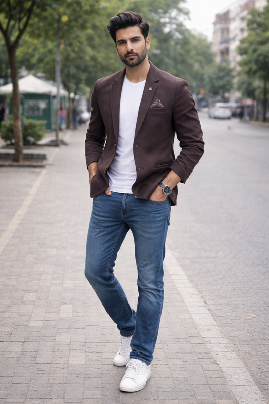 Men’s Brown Matty Fabric Solid Casual Blazer