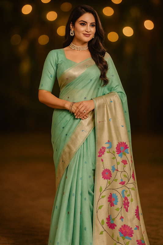 Silk Saree with Floral Embroidered