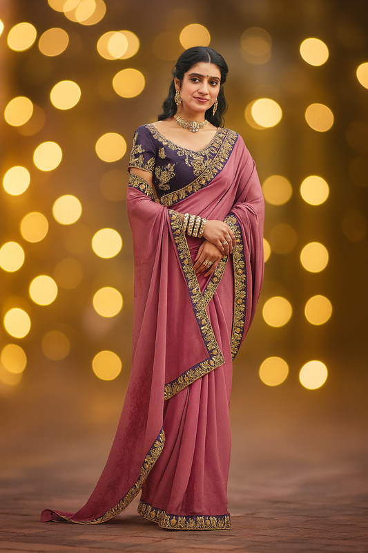Designer Saree With Embroidered golden border