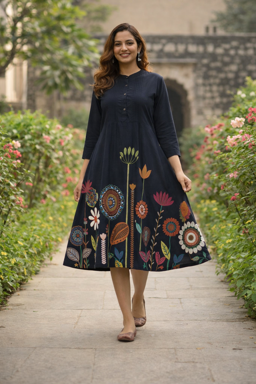 Women Navy Printed A-line Dress
