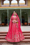 "Red Bridal Lehenga with zardosi and cutdana work  - Crafted Just for You. Minimum Delivery 20 Days