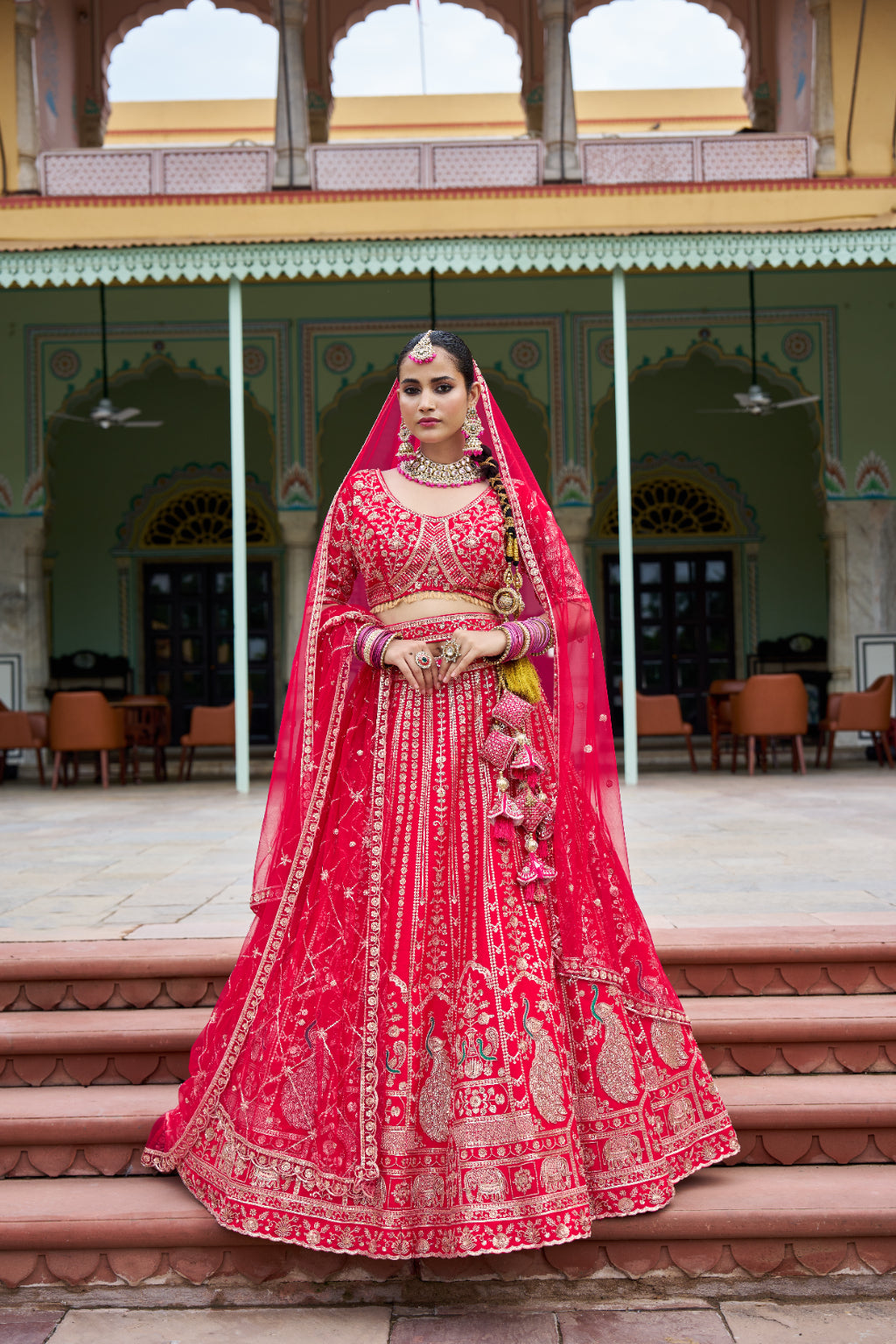 "Red Bridal Lehenga with zardosi and cutdana work  - Crafted Just for You. Minimum Delivery 20 Days