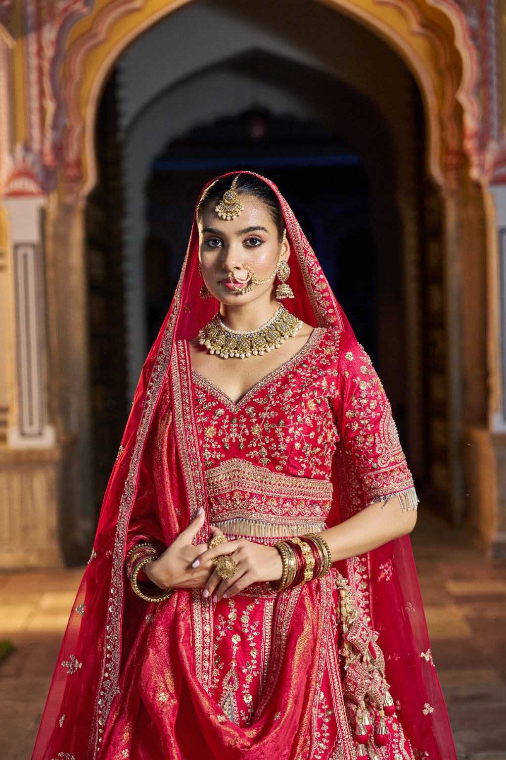 Royal Red Heavy Embroidered Silk Bridal Lehenga Choli - Crafted Just for You. Minimum Delivery 20 Days