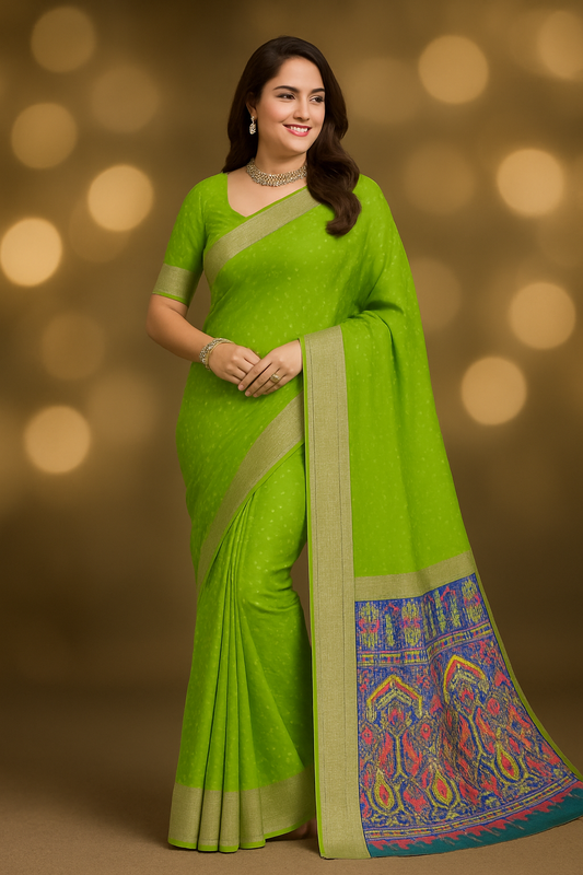 Bandhani Style  Saree With Silver Zari Border