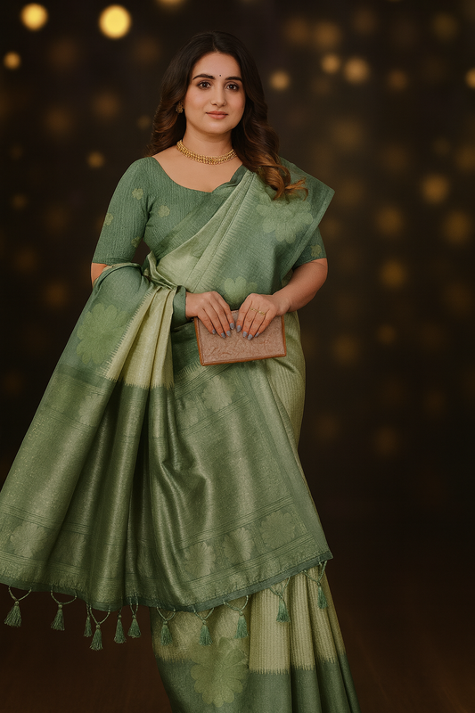 Pestal green silk saree