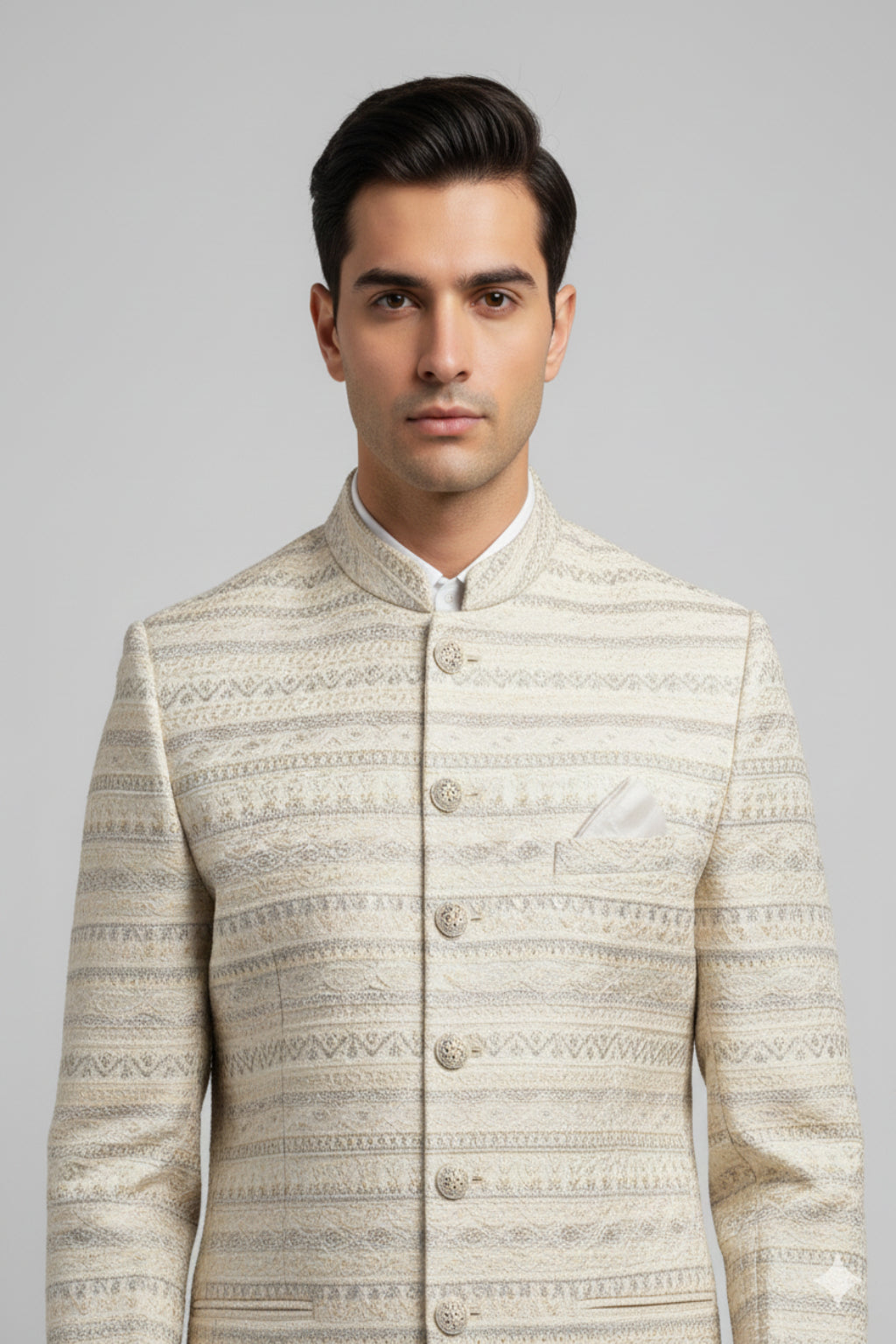 Stitched Designer Suit With Unstitched Pant Fabric – Off-White